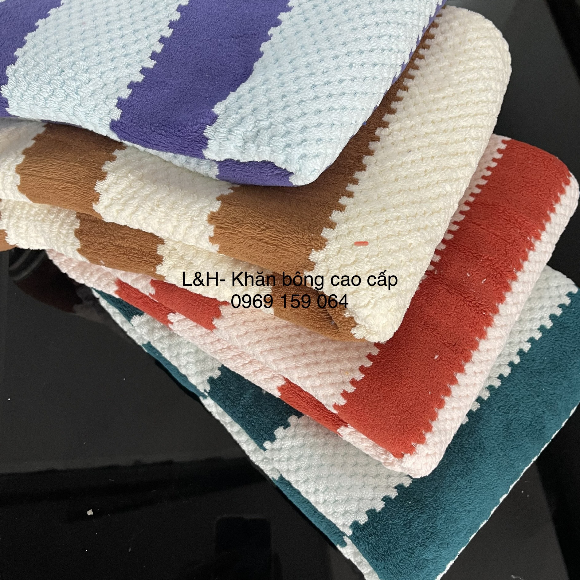 Khăn mặt lông cừu, Kẻ thẳng- hạt gạo, KT 30x50cm