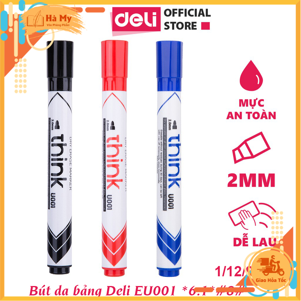 Bút Lông Viết Bảng Trắng Xóa Được Deli 3 Màu U001 - Bút Viết Trơn Mượt Tiện Dụng