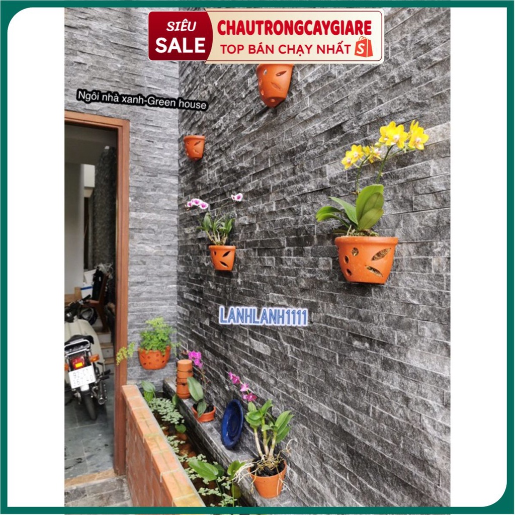 Chậu gốm sứ ốp tường lỗ bán nguyet trồng hoa treo tường, chậu có lỗ treo hình bán nguyệt, trồng lan trang trí ngoài trời