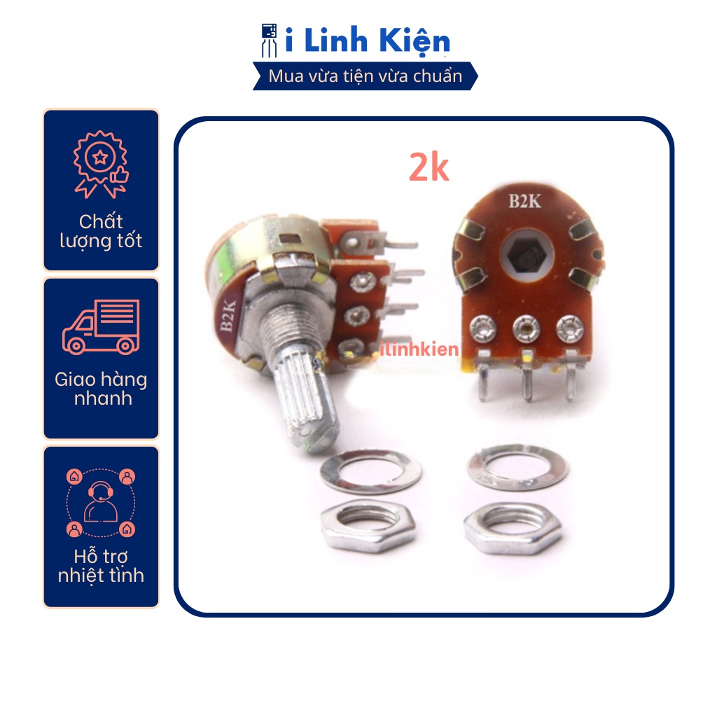 Chiết áp đôi 500k 100k 50k 20k 10k 5k 2k 1k wh148-b100k 15mm