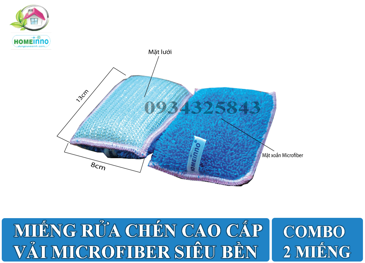 Combo 2 Miếng Rửa Chén Cao Cấp Homeinno Vải Microfiber Cao Cấp Siêu Bền