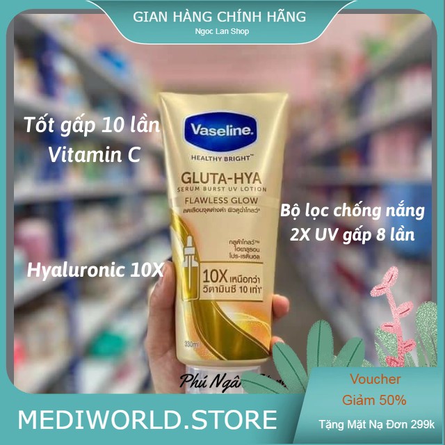 Dưỡng thể trắng da Vaseline 10x, 50x Spf 50++
