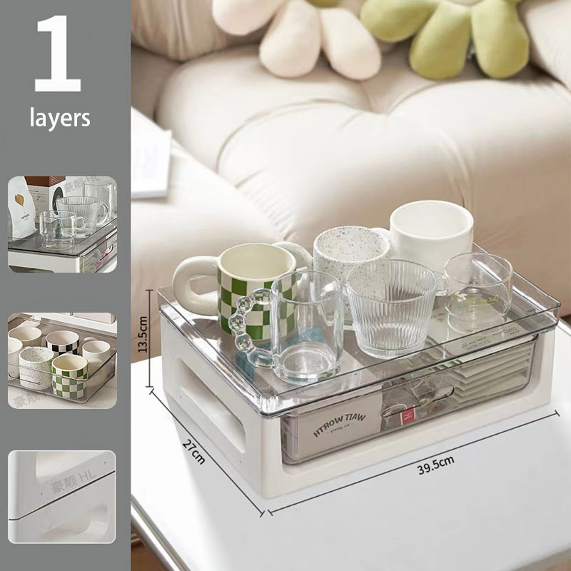 Stackable double-layer water cup storage rack, ins-style tabletop tea bag shelf, drawer-type capsule coffee storage shelf