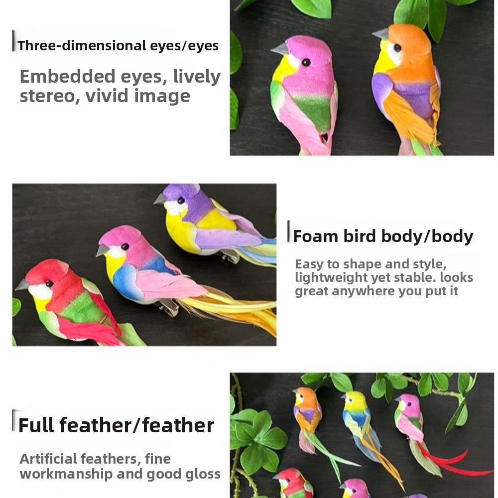 6pcs New Colorful Simulation Birds Long-haired Sparrow Photography ...