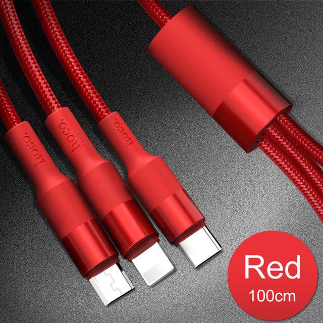 Cáp sạc Hoco X26 3 đầu iPhone - Micro - Type C dây dù chống đứt