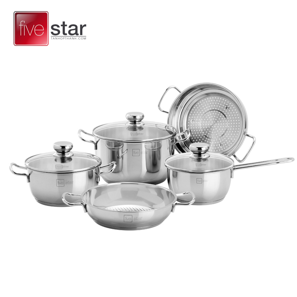 Bộ 5 nồi Inox 3 đáy Fivestar nắp kính dùng bếp từ