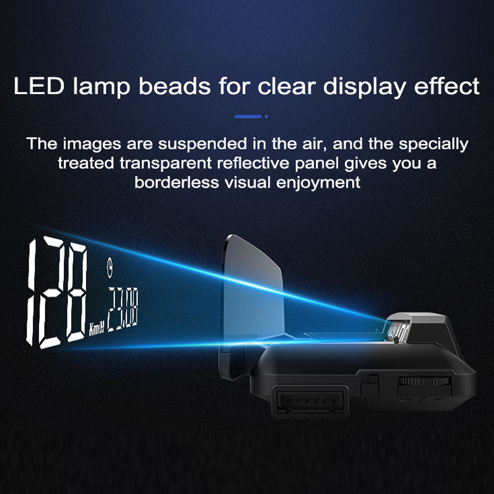 H400S High-definition Projection HUD Car Head Up Display OBDII Driving Computer with Multiple Functions and 5 Alarm Functions - Black