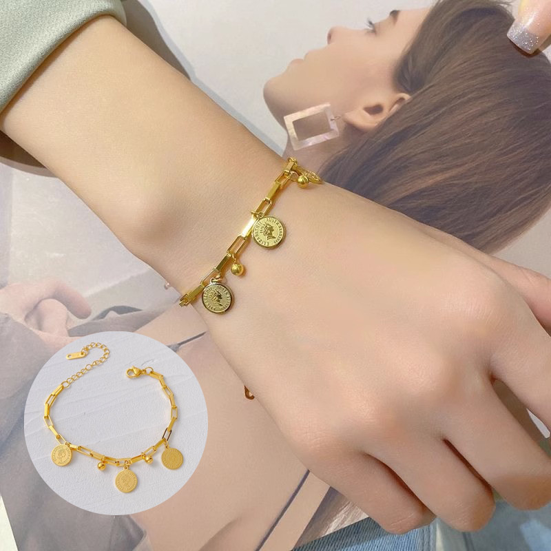 Enacolor Women Personality Titanium Steel Circle Card 18K Gold Plated Bracelets Ins Girl Hip Hop New Accessories Fashion. 