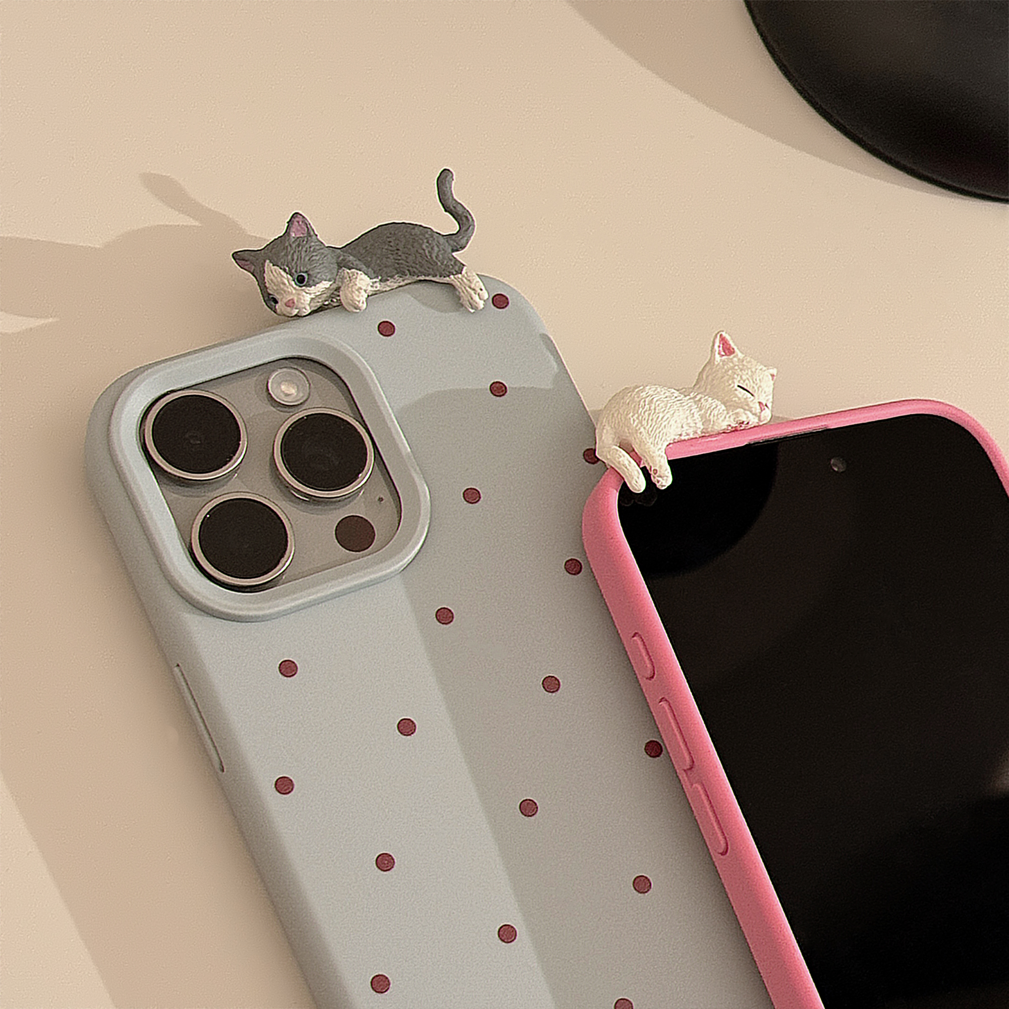 Sroof Case For iPhone 12 13 14 15 16 Pro Max New glutinous rice cute polka dots three-dimensional plopping cat Phone Case Back Cover. 