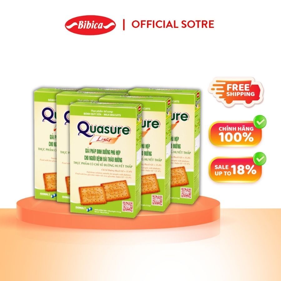 Combo of 10 Boxes of Quasure Light Bibica Milk Biscuits 140g - Food for dieters and diabetics