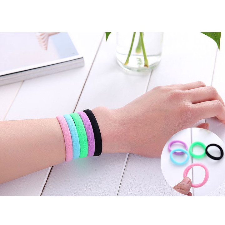 2 Dây Buộc Tóc, Chun Buộc Tóc Màu Trơn Phong Cách Hàn Quốc