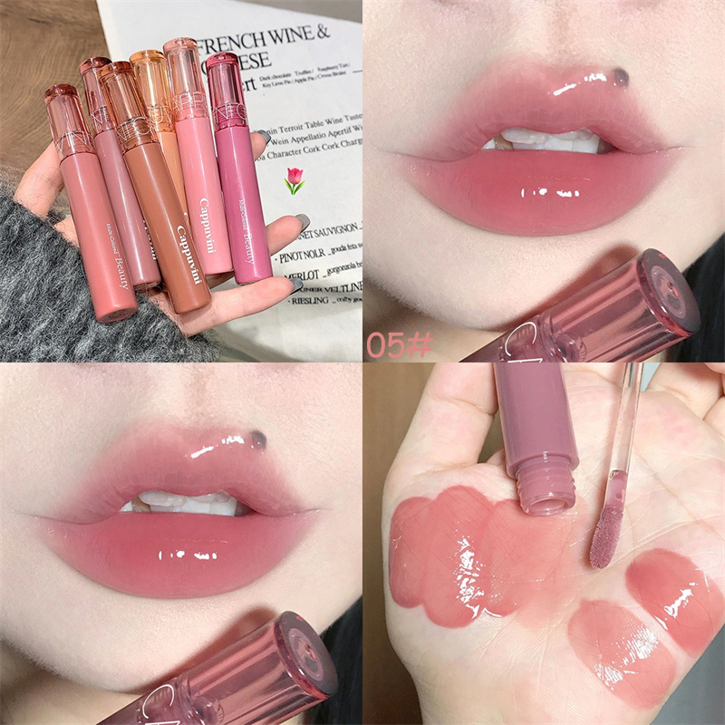 Waterproof Mirror Jelly Lip Glaze 6 Colors Water-light Lip Gloss Long ...