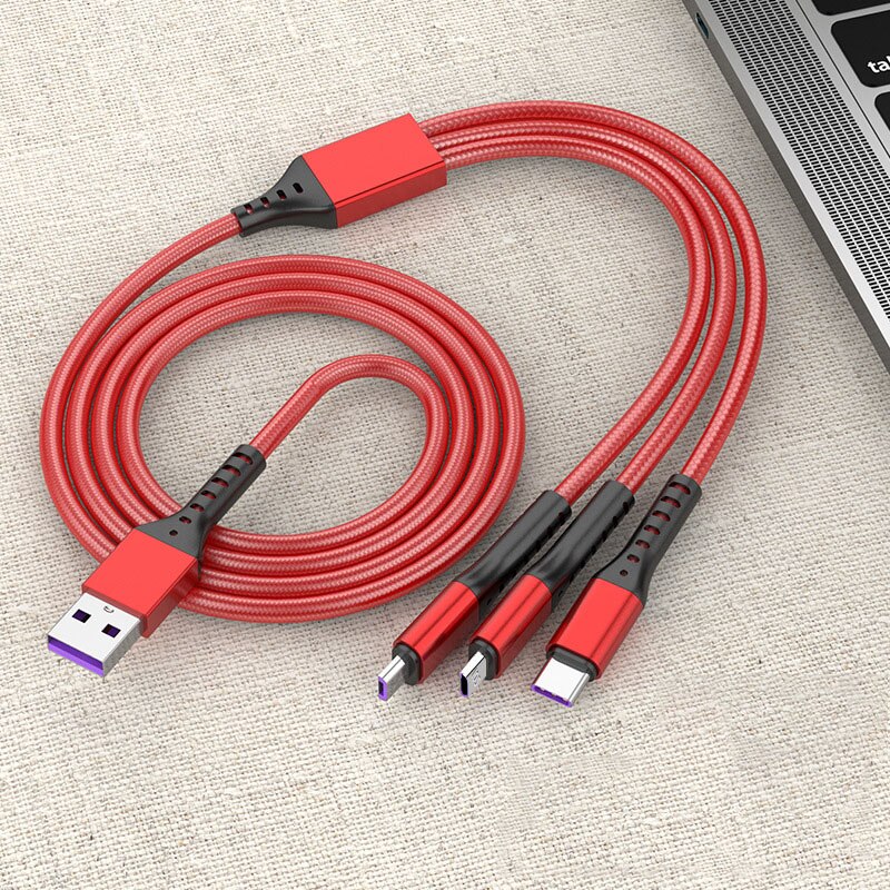 Three-In-One Data Cable Accessories 66W Fast Charging for Android Type-C for Iphone Weave Mobile Phone Fast Charging Cables