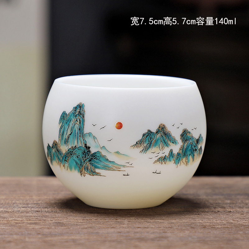 Cốc trà chay ngọc bích cao cấp cốc chủ nhân gốm sứ gia dụng cốc trà sứ trắng cốc uống trà văn phòng kiểu trung quốc cốc cá nhân