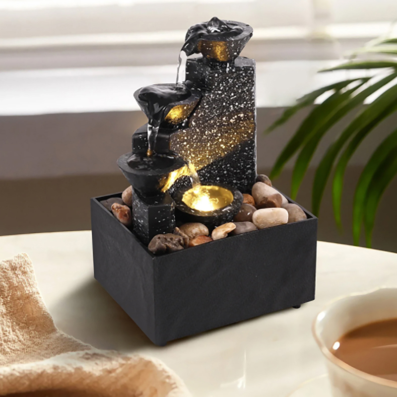 Tabletop Waterfall Decor Water Fountain Desktop Ornaments Feng Shui Flowing Water Waterfall Tabletop Landscape Decoration. 