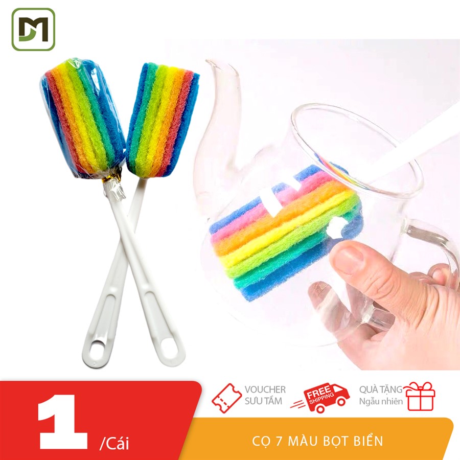 Cọ bọt biển rửa ly cốc chén 7 màu dụng cụ vệ sinh bình sữa