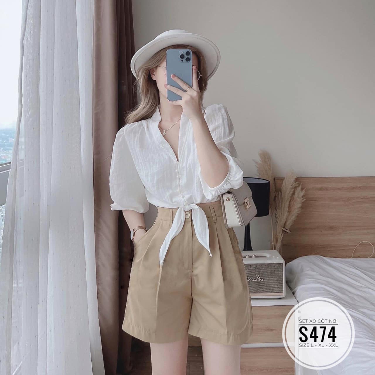 SET BIGSIZE ÁO CỘT NƠ ĐI BIỂN PHỐI QUẦN NGẮN (L-2XL)