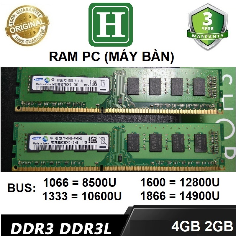 Ram PC DDR3 (PC3) 4Gb bus 1333 bảo hành 3 năm