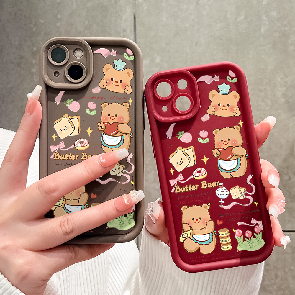 Jizetin for Redmi Note 13 4G 5G Note 13 Pro+ Xiaomi X6 Poco M6 Pro Back Cover Butter Bear Ladder Camera Soft Rubber Mobile Phone Case.