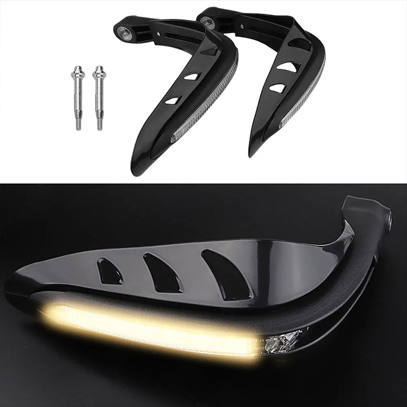 Off-road motorcycle hand guard with LED light, anti-fall protection, modified front handlebar windshield, rain protection