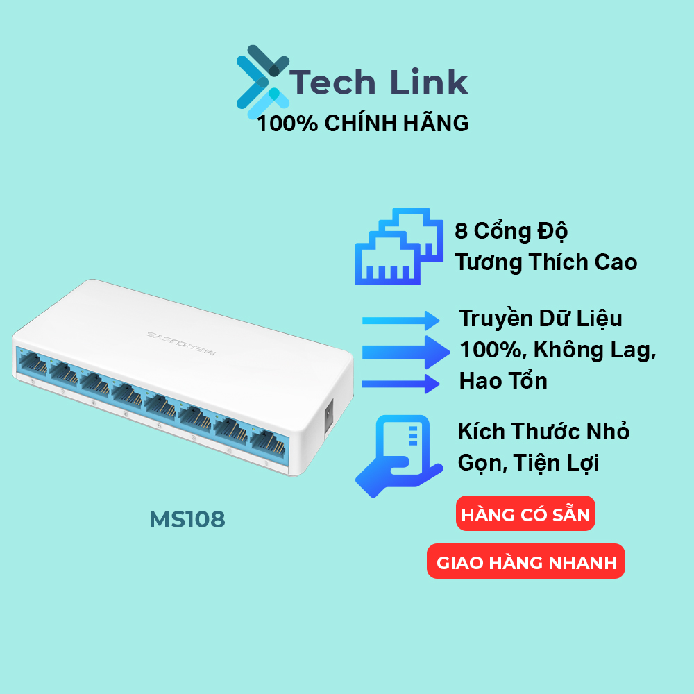 Bộ Chia Tín Hiệu Mercusys MS108 Switch Để Bàn 8 cổng 10/100Mbps