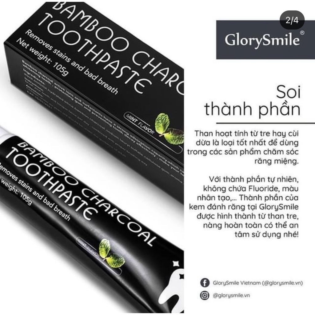 Kem đánh răng GLORY SMILE trắng răng than tre hoạt tính