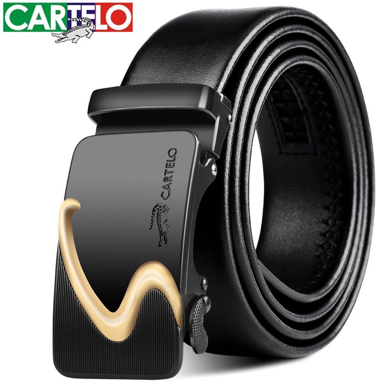Thắt lưng nam cao cấp Cartelo, nịt nam da bò 2 lớp, dây lưng nam khoá tự động bản rộng 3,5cm, full hộp fn