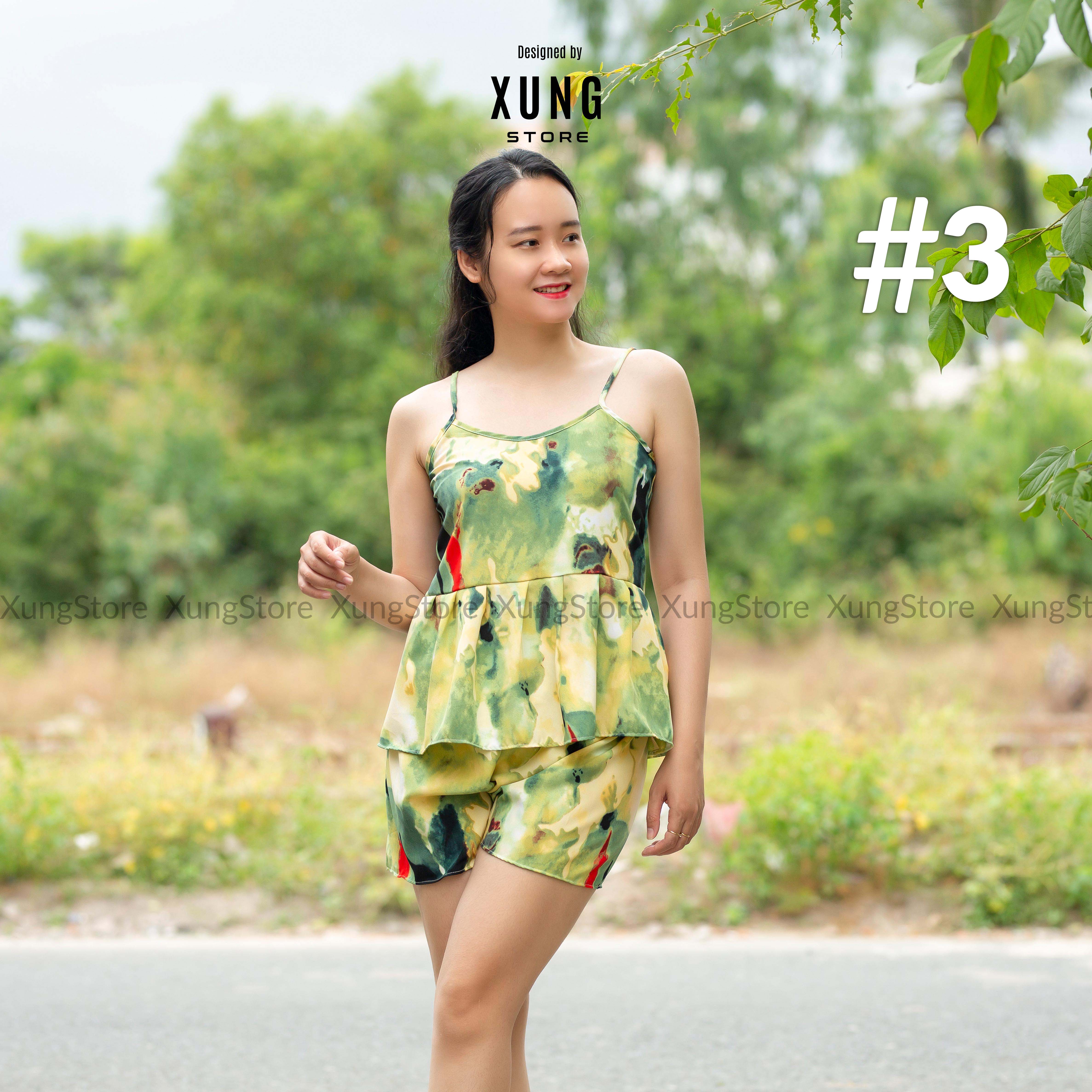 Đồ bộ nữ mặc nhà, Đồ bộ 2 dây quần đùi chất lụa mềm mát - XUNGSTORE