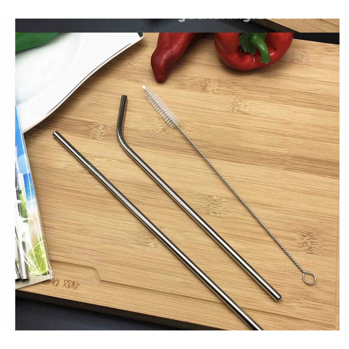 COMBO Ống hút INOX cao cấp chống rỉ - combo 3 món (ống hút inox thẳng, ống hút inox cong, dụng cụ vệ sinh ống hút)