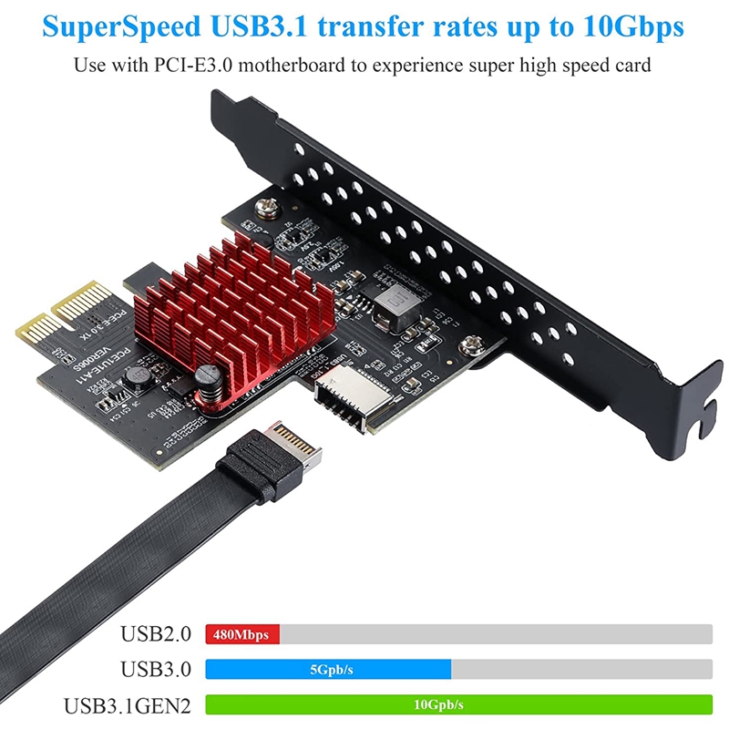 PCIE USB 3.1 GEN2 Type-E Expansion Card,10Gbps PCI Express 3.0 1X to 20Pin Front Panel Type C Connector for Windows 10/8