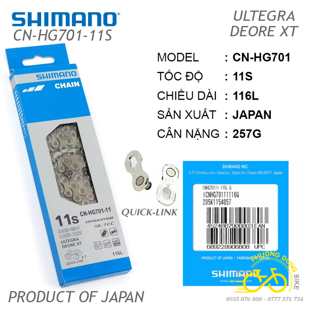 Xích sên xe đạp shimano ultegra/deore xt cn-hg701 11 speed - fullbox chính hãng