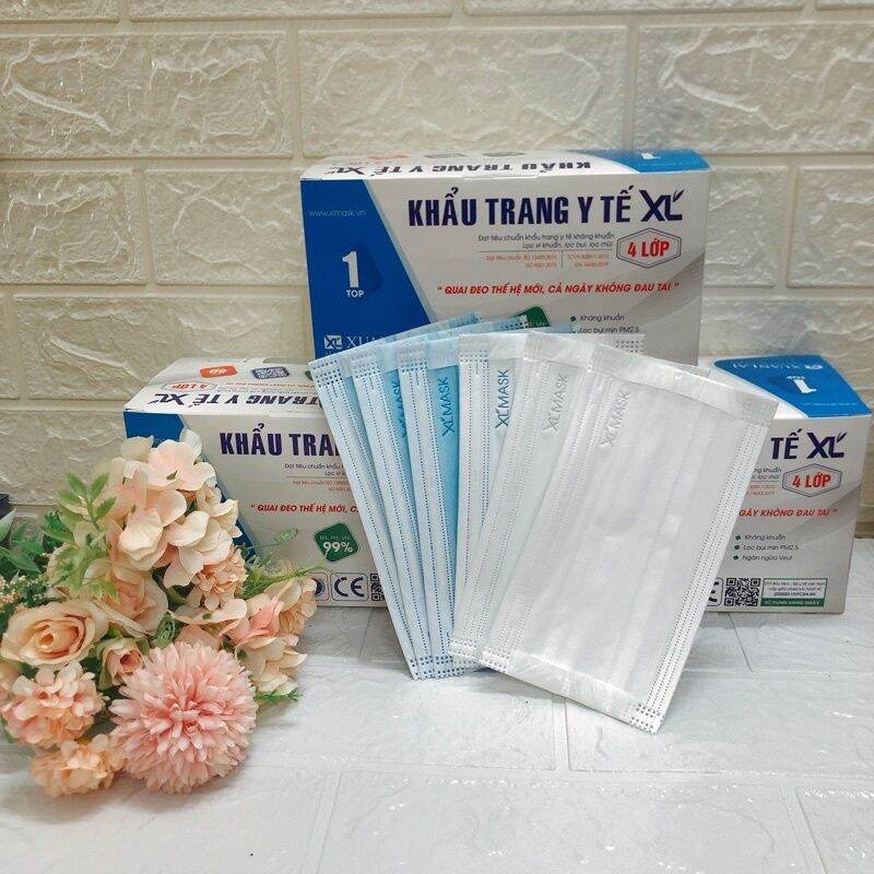 Hộp 50 chiếc Khẩu Trang y tế 4 lớp kháng khuẩn quai đeo bằng vải không đau tai