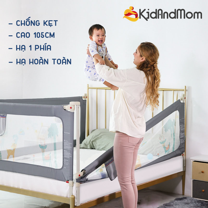 Bộ 2 thanh chắn giường cho bé, hàng rào giường trẻ em KidAndMom BR02 độ