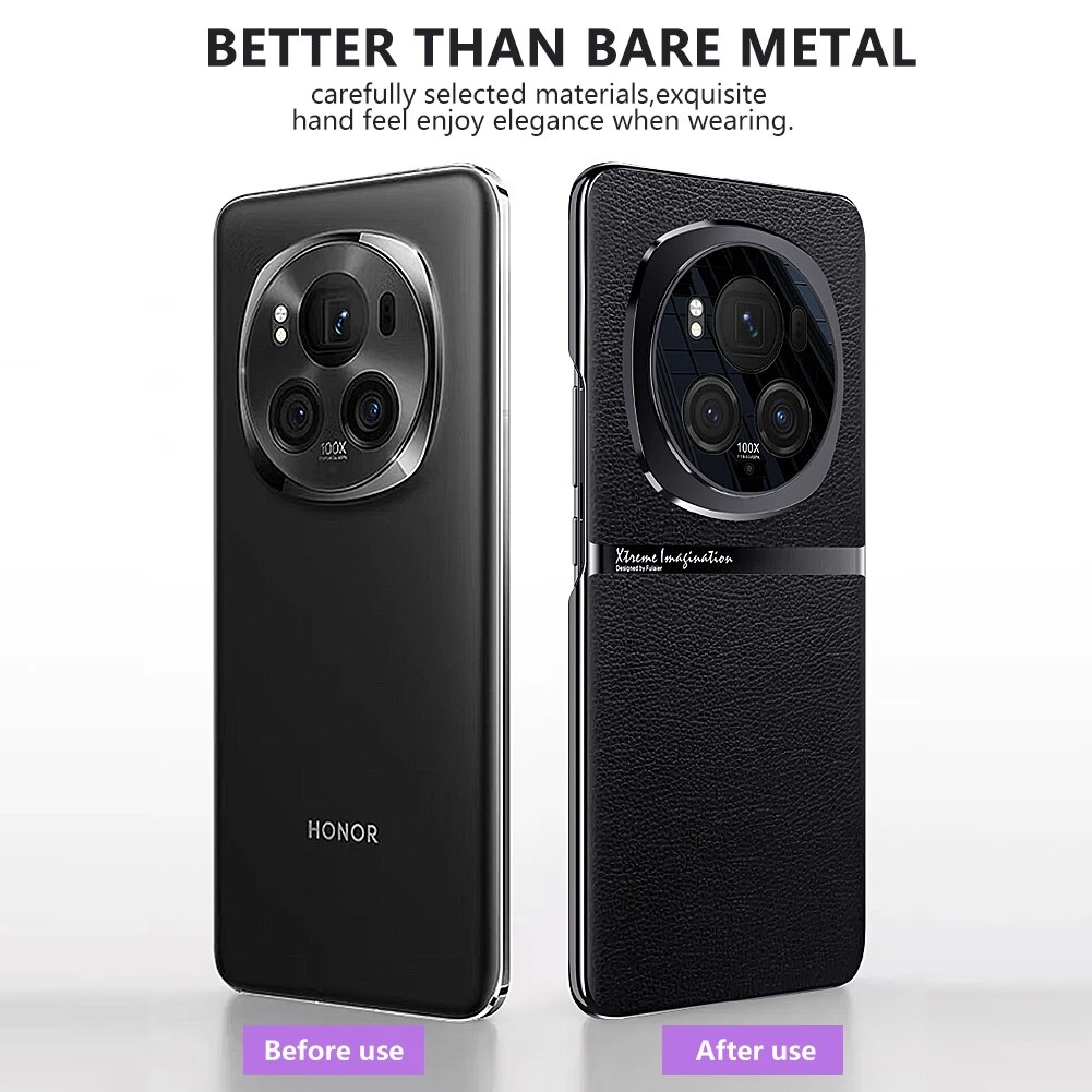 Da nguyên bản trường hợp đối với Honor ma thuật 6 Pro vỏ lưng chống sốc mạ Bumper cho Huawei magic6 Pro Ốp điện thoại di động PC cứng