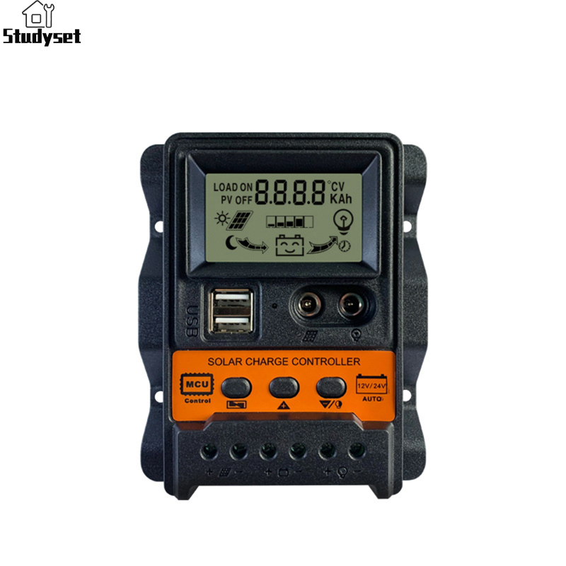 Studyset in stock 30a solar charge controller 12v/ 24v solar panel regulator with lcd display dual usb port pwm auto paremeter