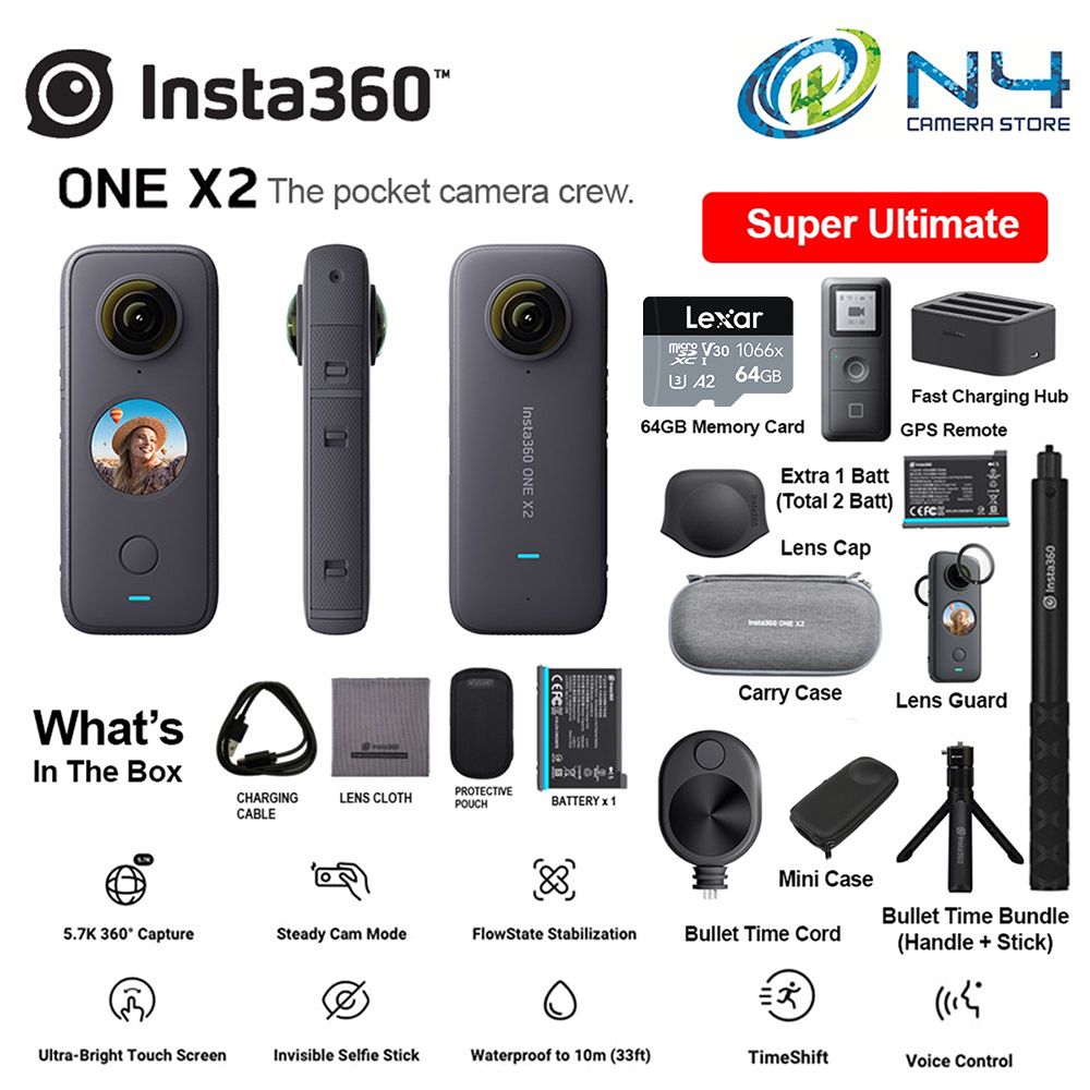 Insta360 ONE X2 360 Pocket Camera with 2 Extra Battery, Charging