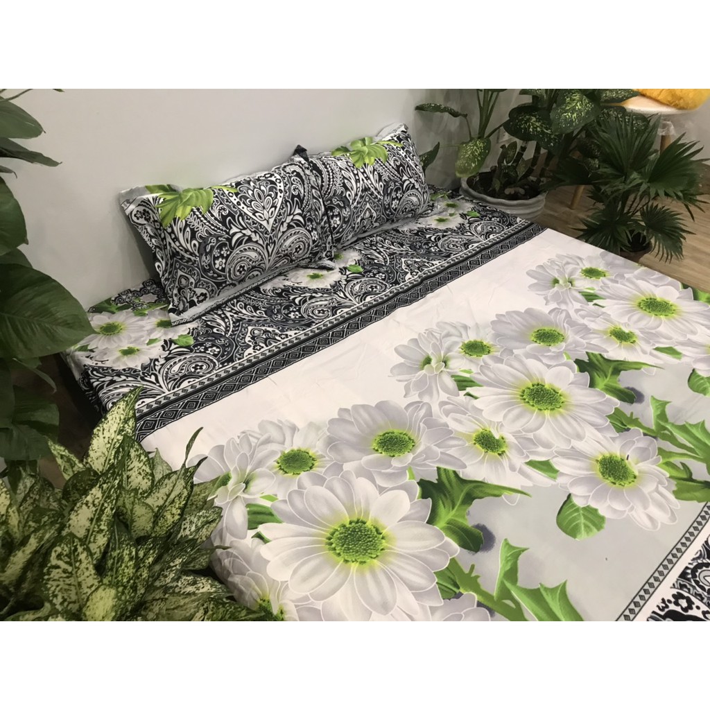 3D flower poly cotton pillow case set (1 Sheet, 1 Bolster Case and 2 pillow cases)