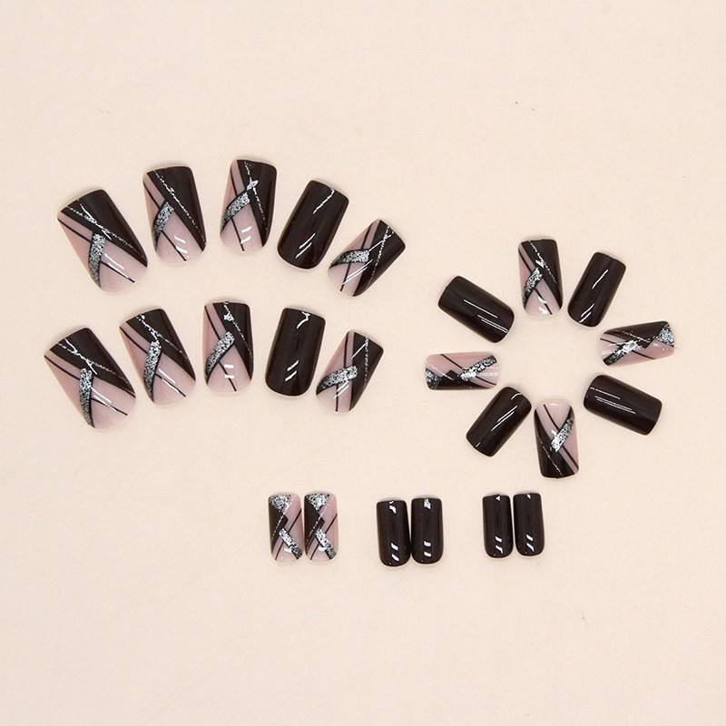 BTS 【WITH GLUE】24Pcs Fake Nails Pattern French False Nails Wearable Press on Nails Artificial Nails.