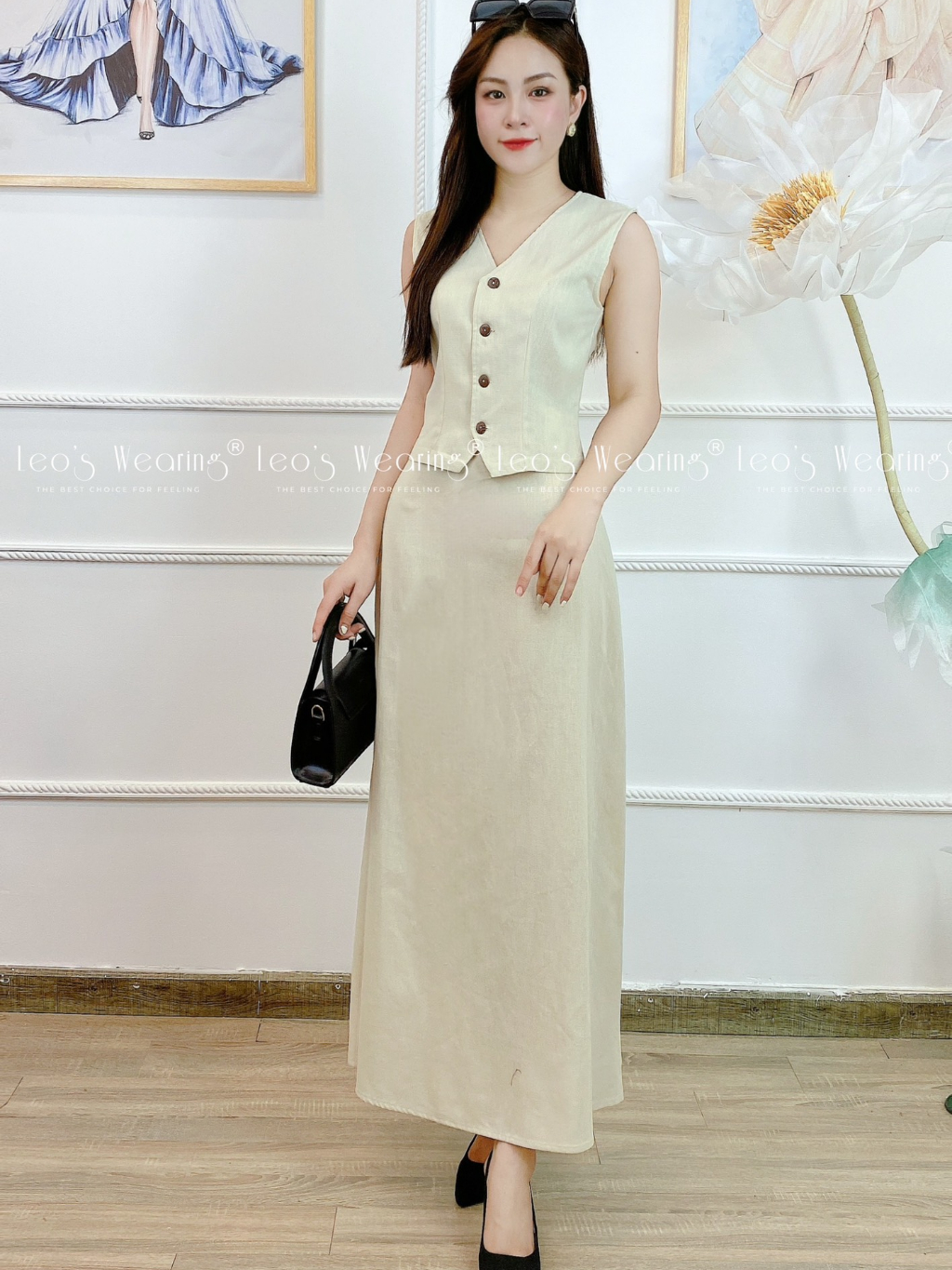C295 LEOSWEARING set váy linen dáng dài
