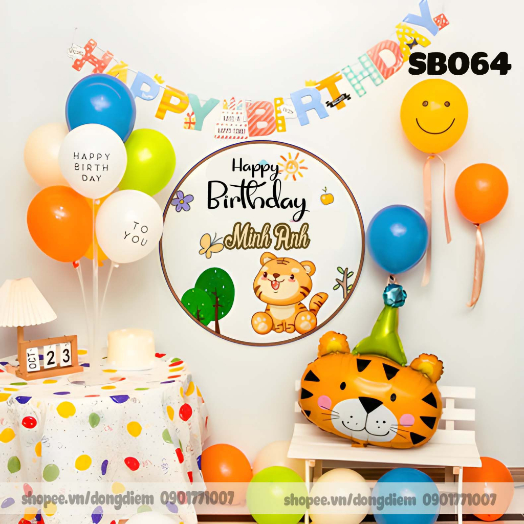 Set trang trí sinh nhật cho bé trai bé gái tuổi hổ kèm phông background sinh nhật in tên bé sinh nhật cho bé thôi nôi
