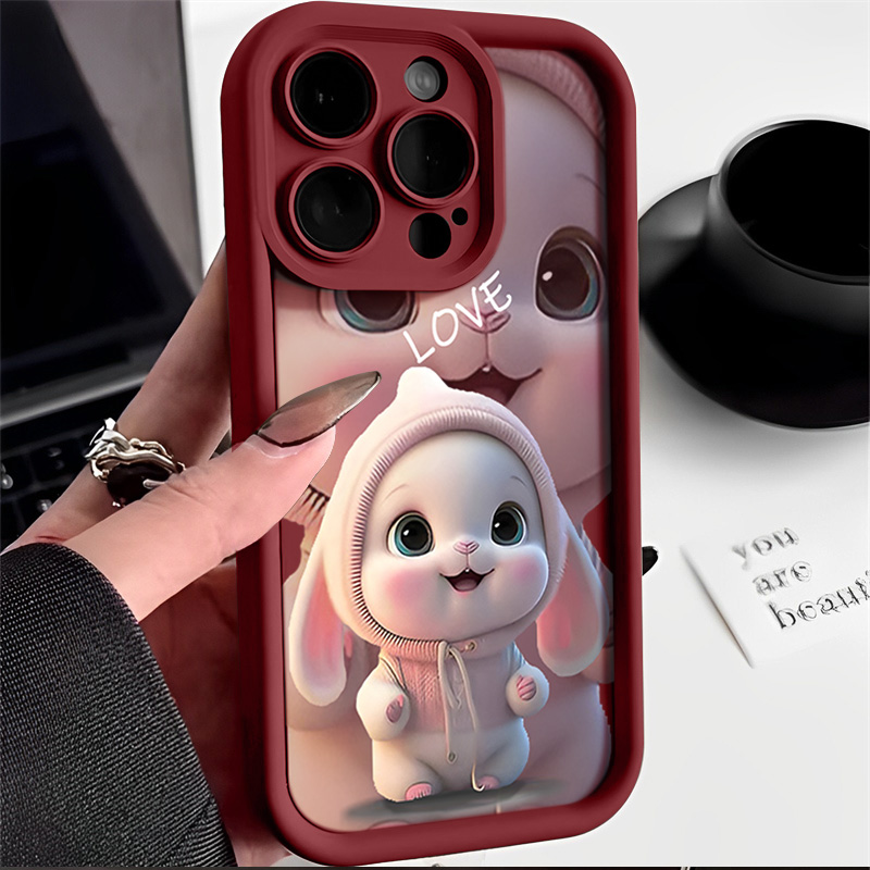 Dirty old man Fashion Lovely Pink Rabbit Phone Case For iPhone 15 14 13 Pro Max 12 11 Mini XR XS X 7 8 Plus SE2 Soft Silicone Shockproof Cover Shell. 