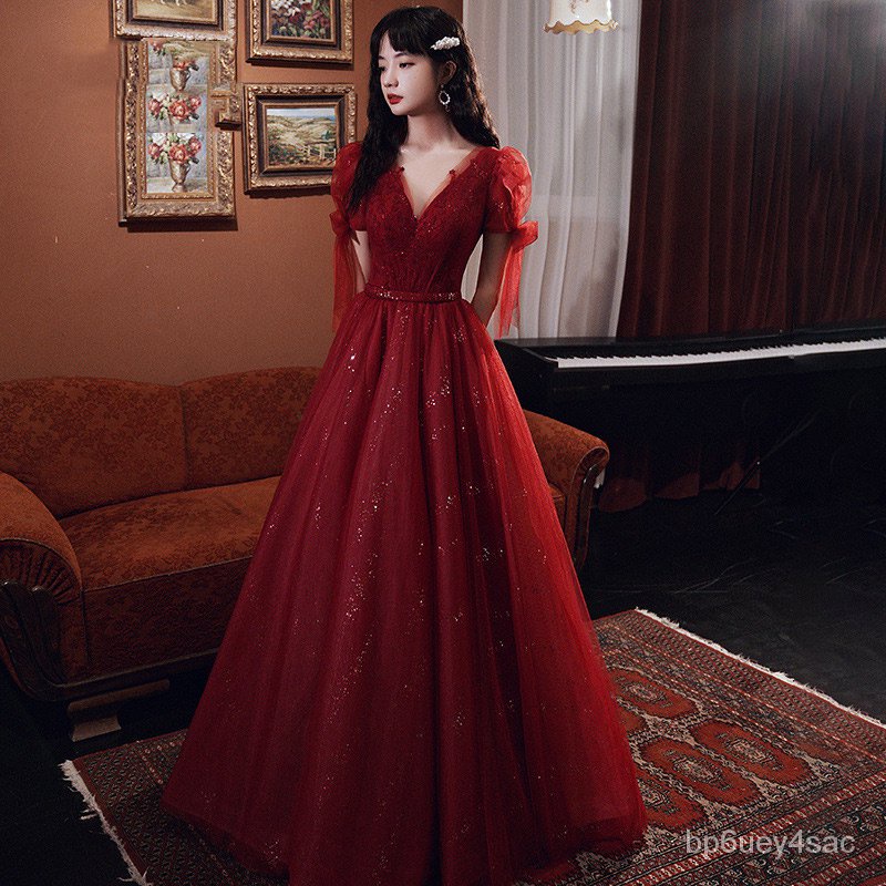 Red full length store dress