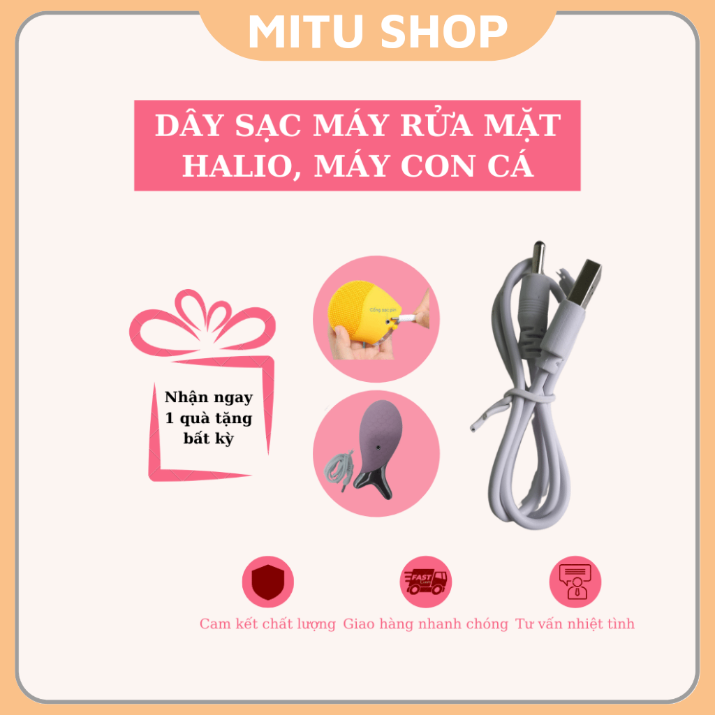 Dây sạc thay thế cho máy rửa mặt halio, máy rửa mặt con cá