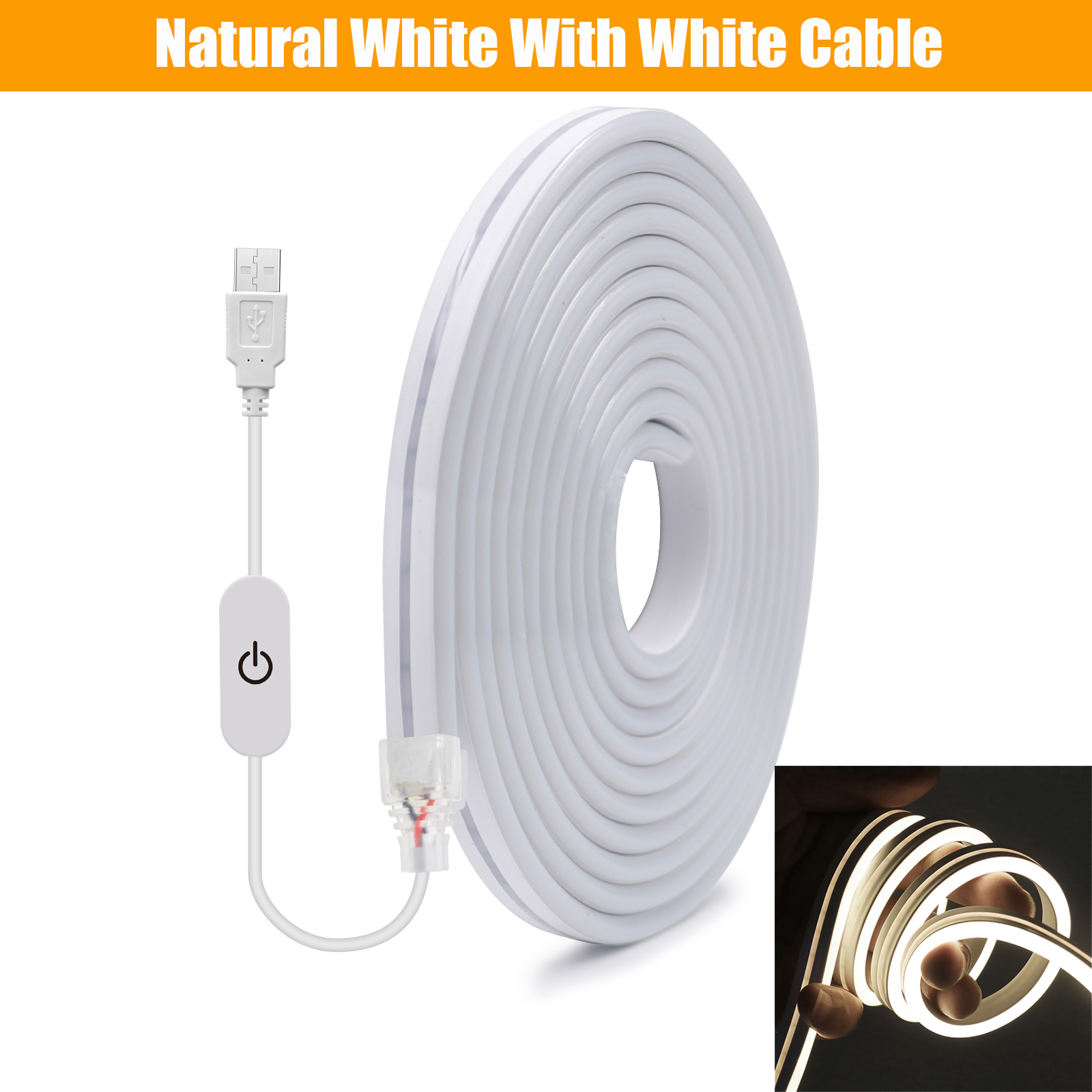 Dimmable LED Neon 5V USB Flexible LED Strip 6x12mm Waterproof Neon Tape Ribbon 2835 120LEDs White Warm Natural. 