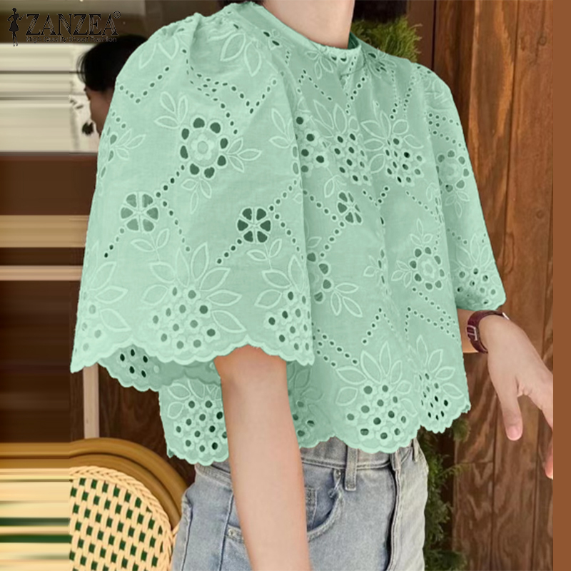 ZANZEA%20Korean%20Style%20Womens%20Vintage%20Casual%20Cotton%20Crop%20Tops%20Vacation%20Crew%20Neck%20Hollow%20Embroidery%20Blouses%20-%20Image%203