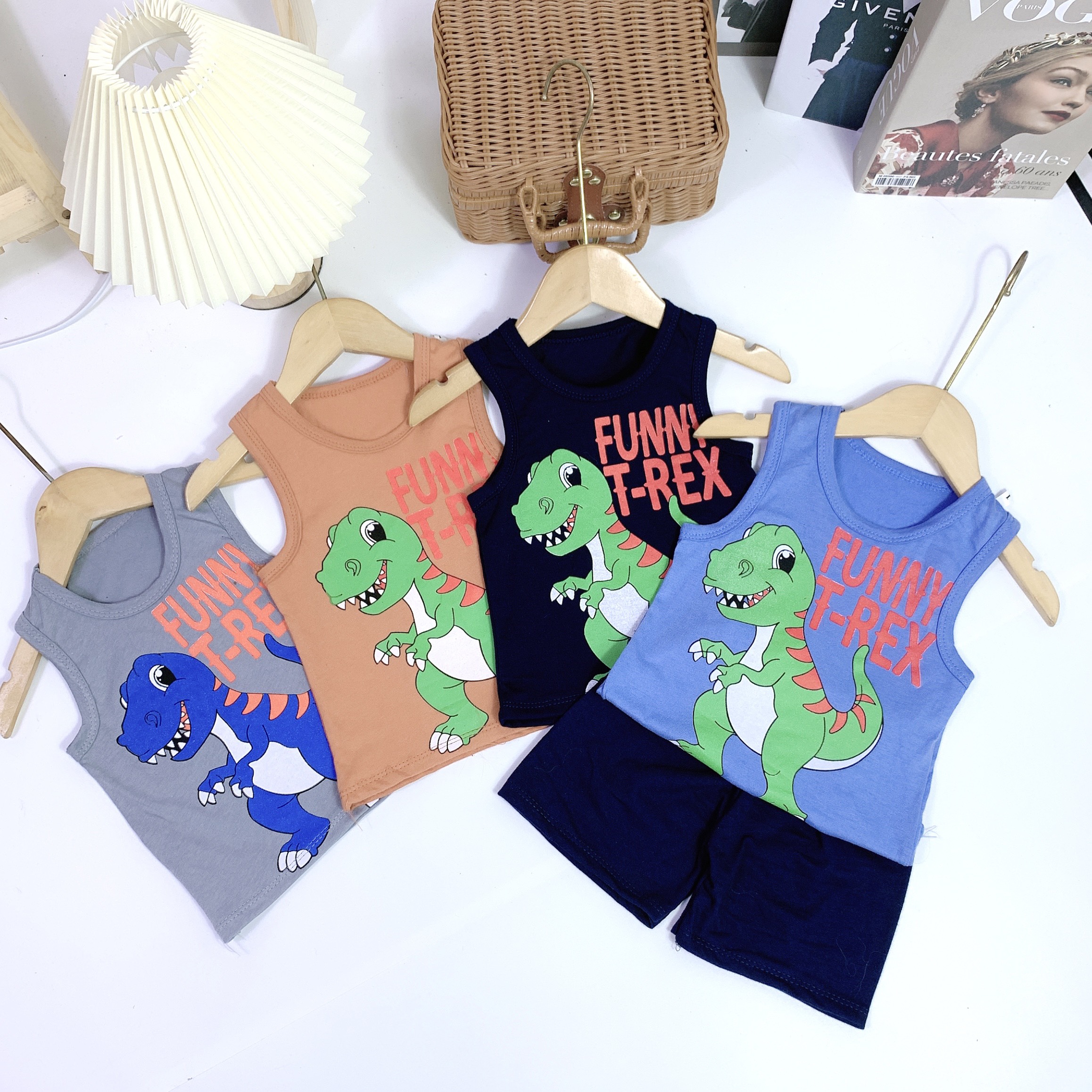 [MẪU HÈ] BỘ BA LỖ KHỦNG LONG CHẤT COTTON MỀM MÁT SIÊU DỄ THƯƠNG CHO BÉ 8-24KG. VIDEO THẬT. BIBO BABY SHOP