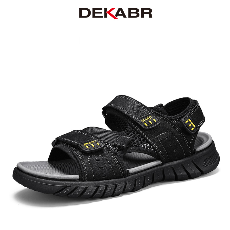 DEKABR New Casual Men Sandals Breathable Mesh Summer Lightweight Fashion Outdoor Genuine Hide Summer Sandals Plus Size 38-48