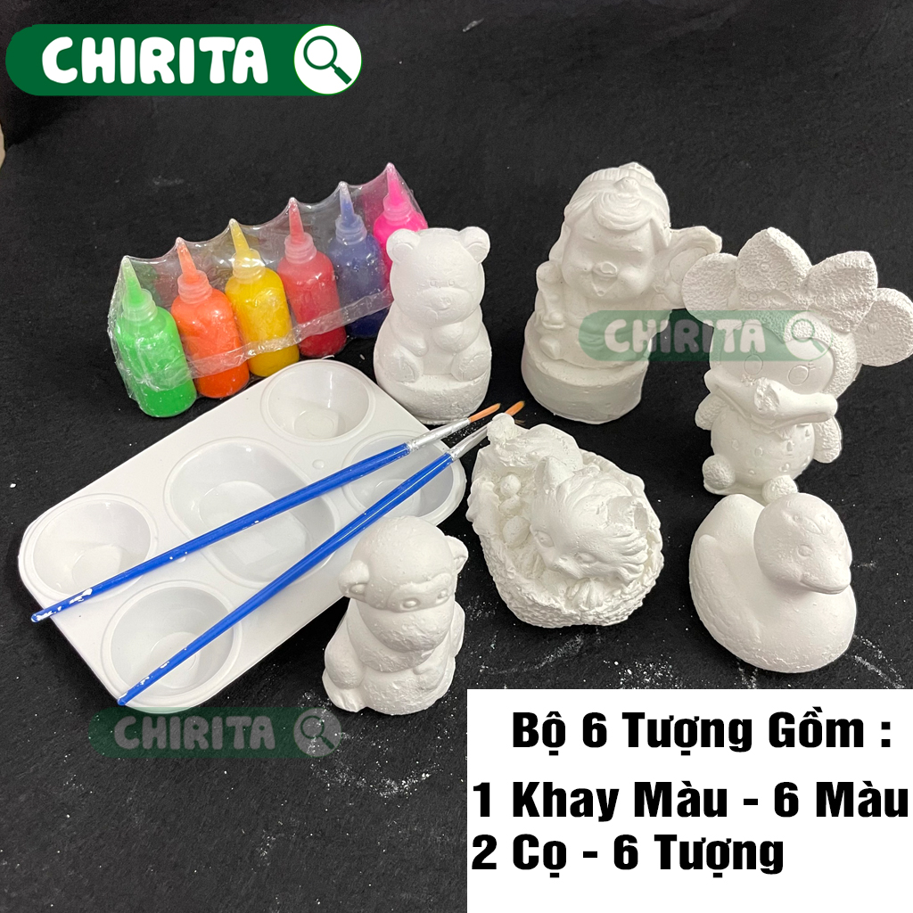 Bộ tô tượng đầy đủ màu + cọ - tượng tô màu, đồ chơi tô tượng cho bé, tượng thạch cao tô màu - đồ chơi trẻ em chirita