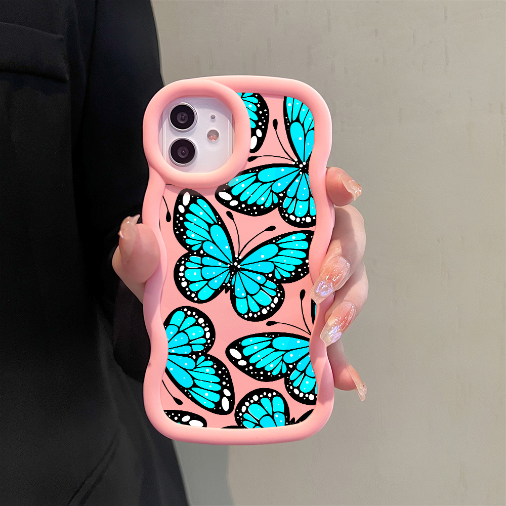 AMORVOR for OPPO A16 A16S A15 A15S A17 A17K Back Cover Sky Blue Butterfly Pattern Luxury Phone Case Macaron Wave Soft Silicone Mobile Cover.