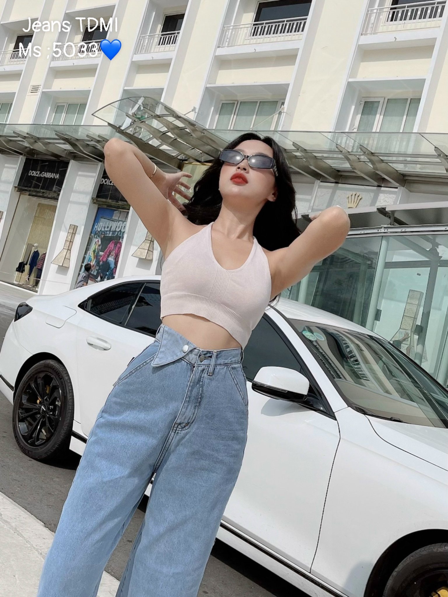 QUẦN JEANS ỐNG RỘNG NỮ LƯNG CAO TAI TAM GIÁC 1 BÊN MÀU XANH NHẠT CAO CẤP LOTI CÁ TÍNH YÊU CHUỘNG HÒA BÌNH